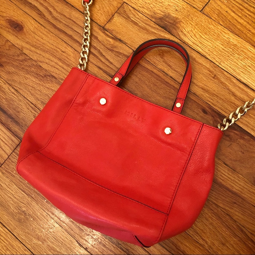 Milly Red Leather Crossbody Tote with Gold Chain Strap
